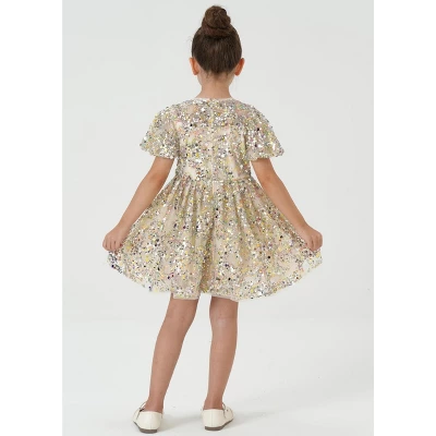 2Bunnies Christmas New Year Holiday Girl Gold Shimmer Sparkle Sequin Dress Puff Sleeve 6 2Bunnies Christmas New Year Holiday Girl Gold Shimmer Sparkle Sequin Dress Puff Sleeve - Image 6