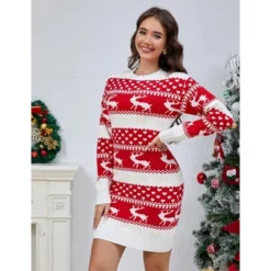 Clearlove Christmas Sweater Dresses For Women Holiday Outfits Cute Winter Themed Dresses