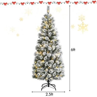 Costway 6FT Pre-Lit Hinged Christmas Tree Snow Flocked W/9 Modes Remote Control Lights 2 Costway 6FT Pre-Lit Hinged Christmas Tree Snow Flocked W/9 Modes Remote Control Lights - Image 2
