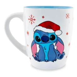 Silver Buffalo Disney Lilo & Stitch Santa Hat Jumbo Curved Ceramic Latte Mug | Holds 25 Ounces