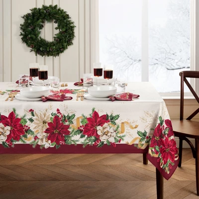Elrene Poinsettia Garlands Engineered Tablecloth - Elrene Home Fashions 3 Elrene Poinsettia Garlands Engineered Tablecloth - Elrene Home Fashions - Image 3
