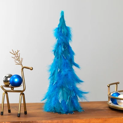 Northlight Small Two-Tone Layered Feathers Cone Tree Christmas Decoration - 16" - Turquoise 1 Northlight Small Two-Tone Layered Feathers Cone Tree Christmas Decoration - 16" - Turquoise