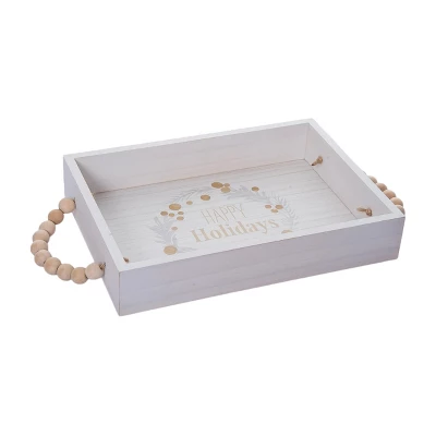 Transpac 11.02 In White Christmas Happy Holidays Serving Tray MDF Perfect For Festive Gatherings 2 Transpac 11.02 In White Christmas Happy Holidays Serving Tray MDF Perfect For Festive Gatherings - Image 2