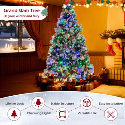 Costway 7 FT Pre-Lit Artificial Christmas Tree Hinged With Pine Needles 400 LED Lights 7 Costway 7 FT Pre-Lit Artificial Christmas Tree Hinged With Pine Needles 400 LED Lights - Image 7