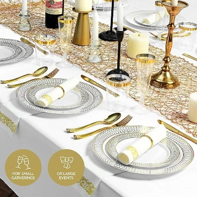 Chateau Fine Tableware 252-Piece White And Gold Plates, Napkins, Party Supplies, Dinnerware For Adults (36 Sets) 5 Chateau Fine Tableware 252-Piece White And Gold Plates, Napkins, Party Supplies, Dinnerware For Adults (36 Sets) - Image 5