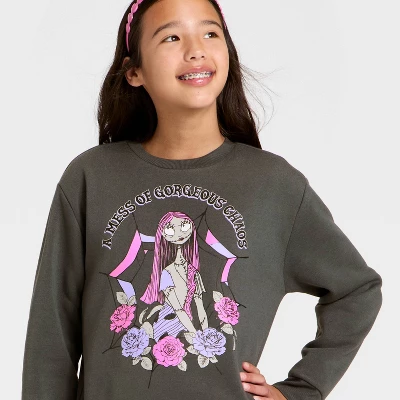 Disney Girls' The Nightmare Before Christmas Sally Fleece Crewneck Sweatshirt - Gray 1 Disney Girls' The Nightmare Before Christmas Sally Fleece Crewneck Sweatshirt - Gray