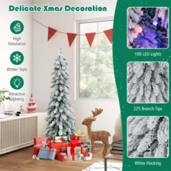 Costway 4 FT/5FT/6FT Pre-Lit Slim Christmas Tree Flocked Xmas Decoration 11 Modes 100 LED Lights -Northlight Sale Store GUEST b4baad75 47de 495e ba2f a0bb119e3d30