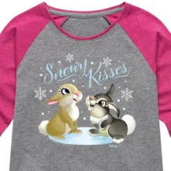 Girls' - Disney - Christmas - Snowy Bunny Kisses Shirt Tail Raglan Graphic T-shirt