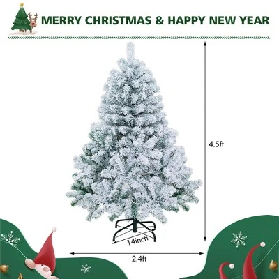 Costway 4.5ft Pre-Lit Premium Snow Flocked Hinged Artificial Christmas Tree W/150 Lights 3 Costway 4.5ft Pre-Lit Premium Snow Flocked Hinged Artificial Christmas Tree W/150 Lights - Image 3