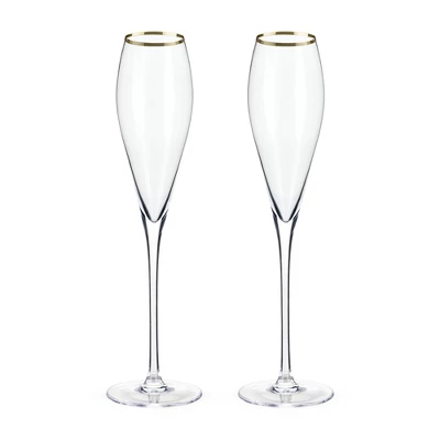 Viski Gold-Rimmed Crystal Champagne Flutes Set Of 2 - Premium Crystal Clear Glass, Modern Stemmed, Champagne Glass Gift Set - 8oz 4 Viski Gold-Rimmed Crystal Champagne Flutes Set Of 2 - Premium Crystal Clear Glass, Modern Stemmed, Champagne Glass Gift Set - 8oz - Image 4
