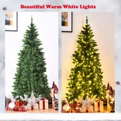 Costway 6ft Pre-lit PVC Artificial Half Christmas Tree 250 LED Lights 3 Costway 6ft Pre-lit PVC Artificial Half Christmas Tree 250 LED Lights - Image 3