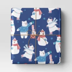 30" 50 Sq Ft Christmas Roll Wrap Polar Bears On Blue - Wondershopâ˘