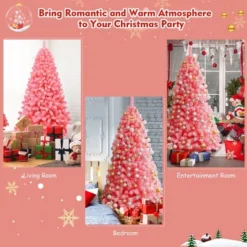 Costway 4.5/6.5/7.5 Ft Snow Flocked Hinged Artificial Christmas Tree W/ Metal Stand Pink -Northlight Sale Store GUEST beca8cf0 8e42 4303 bece 1d0689870dec