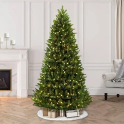 9ft Pre-lit Artificial Christmas Tree Full Geneva Fir - Puleo: Incandescent Lights, Hinged Branches