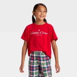 Kids' "Cabin Crew" Short Sleeve Holiday Matching Family Pajama Shirt - Wondershop™ Red