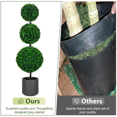 3FT 4FT Triple Ball Topiary Artificial Tree Faux Shrubs Plant Realistic Silk Tree With Gray Planter For Home Or Office Outdoor Decoration Set Of 2 6 3FT 4FT Triple Ball Topiary Artificial Tree Faux Shrubs Plant Realistic Silk Tree With Gray Planter For Home Or Office Outdoor Decoration Set Of 2 - Image 6