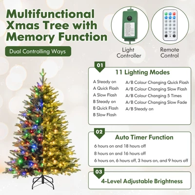 Costway 5/6/7 FT Pre-Lit Christmas Tree Hinged With 250/350/470 Multi-color Lights 6 Costway 5/6/7 FT Pre-Lit Christmas Tree Hinged With 250/350/470 Multi-color Lights - Image 6