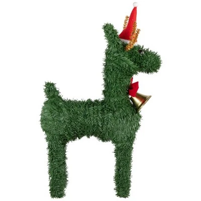 Northlight Reindeer With Santa Hat, Bell And Bow Artificial Pine Christmas Decoration - 16" 5 Northlight Reindeer With Santa Hat, Bell And Bow Artificial Pine Christmas Decoration - 16" - Image 5