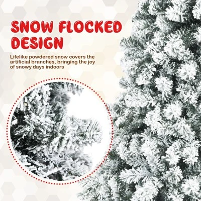Costway Prelit 7.5ft Christmas Tree Flocked Xmas Snowy Tree 450 LED Lights 9 Costway Prelit 7.5ft Christmas Tree Flocked Xmas Snowy Tree 450 LED Lights - Image 9