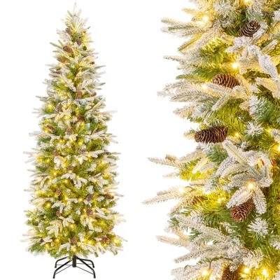 Costway 6/7.5/9 FT Flocked Christmas Tree With 671/913/1310 PE PVC Branch Tips 280/350/470 Warm White LED Lights 10 Costway 6/7.5/9 FT Flocked Christmas Tree With 671/913/1310 PE PVC Branch Tips 280/350/470 Warm White LED Lights - Image 10