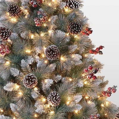 Puleo 7.5ft Pre-Lit Full Glitter Pine Tree Artificial Christmas Tree: Hinged Branches, 600 Clear Lights, Metal Base 2 Puleo 7.5ft Pre-Lit Full Glitter Pine Tree Artificial Christmas Tree: Hinged Branches, 600 Clear Lights, Metal Base - Image 2