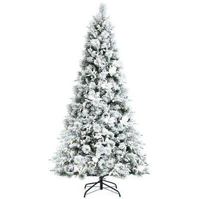 Costway 5ft/6ft/7ft/8ft Snow Flocked Hinged Christmas Tree W/ Berries & Poinsettia Flowers 11 Costway 5ft/6ft/7ft/8ft Snow Flocked Hinged Christmas Tree W/ Berries & Poinsettia Flowers - Image 11