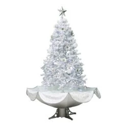 Northlight Lighted Musical Snowing Artificial White Tinsel Christmas Tree - 6' - White LED Lights