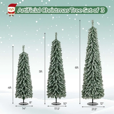 Costway 4' 5' 6' Artificial Christmas Tree Set Of 3 With Realistic Accumulated Snow 2 Costway 4' 5' 6' Artificial Christmas Tree Set Of 3 With Realistic Accumulated Snow - Image 2