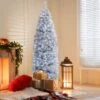 Costway 7 FT Pre-Lit Christmas Tree Hinged Slim Pencil W/ 350 LED Lights 670 Branch Tips