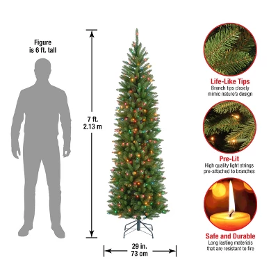 National Tree Company 7 Ft Artificial Pre-Lit Slim Christmas Tree, Green, Kingswood Fir, Multicolor Lights, Includes Stand 4 National Tree Company 7 Ft Artificial Pre-Lit Slim Christmas Tree, Green, Kingswood Fir, Multicolor Lights, Includes Stand - Image 4
