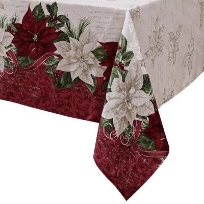 Elrene Clarette Poinsettia Holiday Fabric Tablecloth - Elrene Home Fashions 3 Elrene Clarette Poinsettia Holiday Fabric Tablecloth - Elrene Home Fashions - Image 3