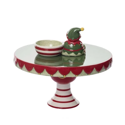Transpac 12.25 In Holiday Santa Elf Pedestal Dip Bowl Set Of 2 Serving Trays Dolomite Christmas Decor 3 Transpac 12.25 In Holiday Santa Elf Pedestal Dip Bowl Set Of 2 Serving Trays Dolomite Christmas Decor - Image 3