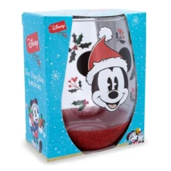 Silver Buffalo Disney Mickey Mouse Santa Hat Teardrop Stemless Wine Glass | Holds 20 Ounces