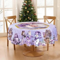 LOVEVOOK Merry Christmas Tablecloth, Christmas Tree Tablecloth, Stain Resistant Dining Table Cover For Holiday Decor