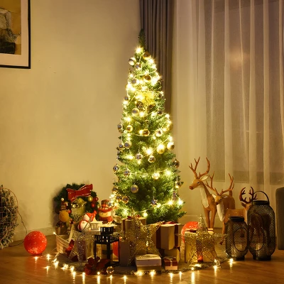 Costway 5'/6'/7'/8' /9' PVC Artificial Pencil Christmas Tree Slim Green 2 Costway 5'/6'/7'/8' /9' PVC Artificial Pencil Christmas Tree Slim Green - Image 2