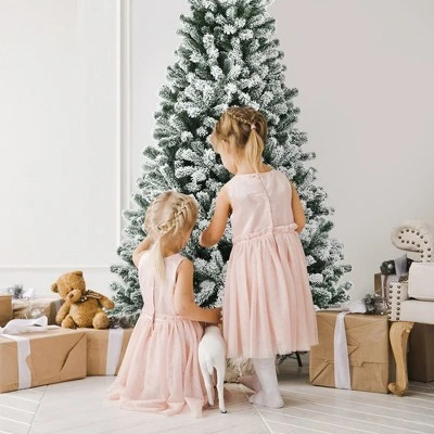 Costway 6ft Pre-lit Snow Flocked Hinged Christmas Tree W/ 928 Tips & Metal Stand 9 Costway 6ft Pre-lit Snow Flocked Hinged Christmas Tree W/ 928 Tips & Metal Stand - Image 9