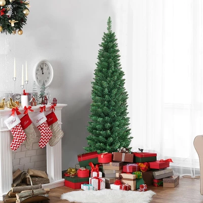 Costway 5'/6'/7'/8' /9' PVC Artificial Pencil Christmas Tree Slim Green 4 Costway 5'/6'/7'/8' /9' PVC Artificial Pencil Christmas Tree Slim Green - Image 4