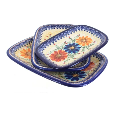 Blue Rose Polish Pottery 6200 Vena 3 Piece Rectangular Serving Set 3 Blue Rose Polish Pottery 6200 Vena 3 Piece Rectangular Serving Set - Image 3