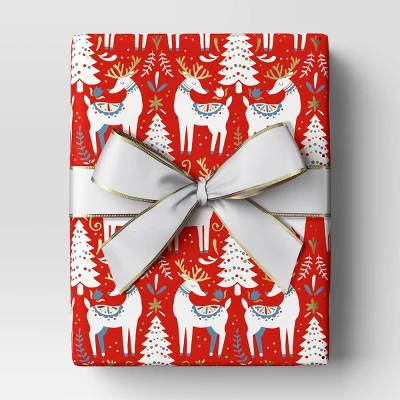 30” 20 Sq Ft Christmas Roll Wrap Scandinavian Trees And Deer On Red - Wondershop™ 1 30” 20 Sq Ft Christmas Roll Wrap Scandinavian Trees And Deer On Red - Wondershop™