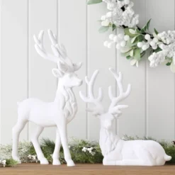 10.25" Christmas Flocked Sitting Deer White - Wondershop™