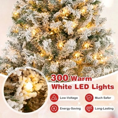 Costway 6 FT/7FT/8FT Pre-Lit Christmas Tree 3-Minute Quick Shape Flocked Decor With 300/450/600 LED Lights 6 Costway 6 FT/7FT/8FT Pre-Lit Christmas Tree 3-Minute Quick Shape Flocked Decor With 300/450/600 LED Lights - Image 6