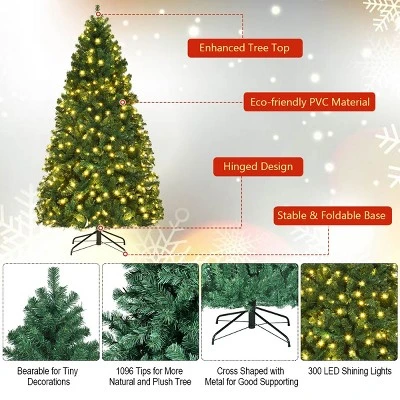 Costway 7Ft/7.5Ft/8Ft Pre-Lit PVC Christmas Tree Hinged 300/400/430 Lights 7 Costway 7Ft/7.5Ft/8Ft Pre-Lit PVC Christmas Tree Hinged 300/400/430 Lights - Image 7
