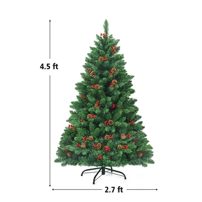 Costway 4.5Ft6.5Ft7.5Ft Pre-lit Hinged Christmas Tree W/ Pine Cones Red Berries And 300450450 LED Lights 4 Costway 4.5Ft6.5Ft7.5Ft Pre-lit Hinged Christmas Tree W/ Pine Cones Red Berries And 300450450 LED Lights - Image 4