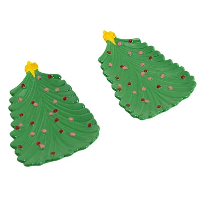 Tag 6.5 Inch Christmas Tree Tidbit Plate Christmas Seasonal Tabletop , Debossed Pattern (2PC) 2 Tag 6.5 Inch Christmas Tree Tidbit Plate Christmas Seasonal Tabletop , Debossed Pattern (2PC) - Image 2