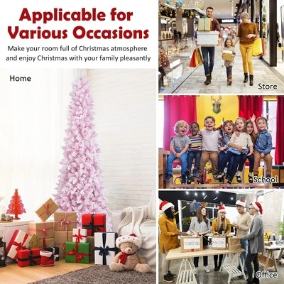 Costway 7FT Pre-Lit Snow Flocked Hinged Pencil Christmas Tree W/ 300 Lights & 8 Modes 6 Costway 7FT Pre-Lit Snow Flocked Hinged Pencil Christmas Tree W/ 300 Lights & 8 Modes - Image 6