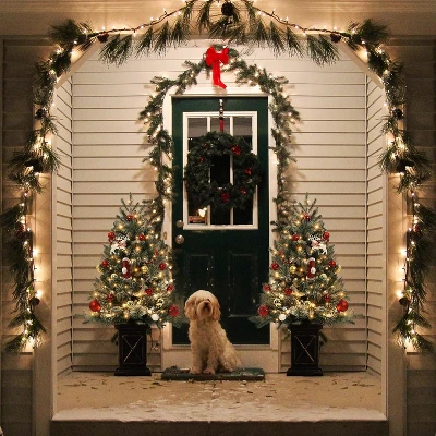 3 Ft Prelit Artificial Christmas Tree, Potted Fake Snow Flocked Christmas Tree With 78 LED Lights, Small Tabletop Battery-Powered Lighted Xmas Tree 7 3 Ft Prelit Artificial Christmas Tree, Potted Fake Snow Flocked Christmas Tree With 78 LED Lights, Small Tabletop Battery-Powered Lighted Xmas Tree - Image 7