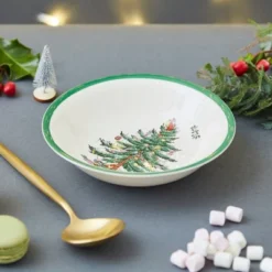 Spode Christmas Tree Ascot Cereal Bowls Set Of 4, Use For Breakfast, Oatmeal, Cereal, Or Soup Made Of Fine Earthenware, Measures 8-Inch