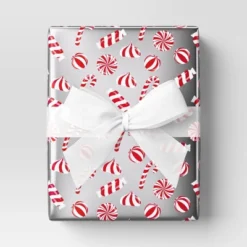 30â 25 Sq Ft Christmas Roll Wrap Red/White Candy On Silver - Wondershopâ˘