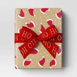40" 220 Sq Ft Christmas Roll Wrap Santa Hats On Kraft - Wondershopâ˘