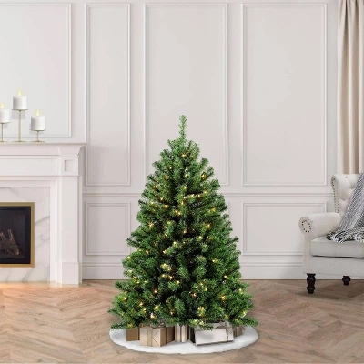 Puleo 4.5ft Pre-lit Artificial Christmas Tree Newcastle Fir: Hinged Branches, 200 Clear Lights, Indoor Use, Includes Stand 1 Puleo 4.5ft Pre-lit Artificial Christmas Tree Newcastle Fir: Hinged Branches, 200 Clear Lights, Indoor Use, Includes Stand